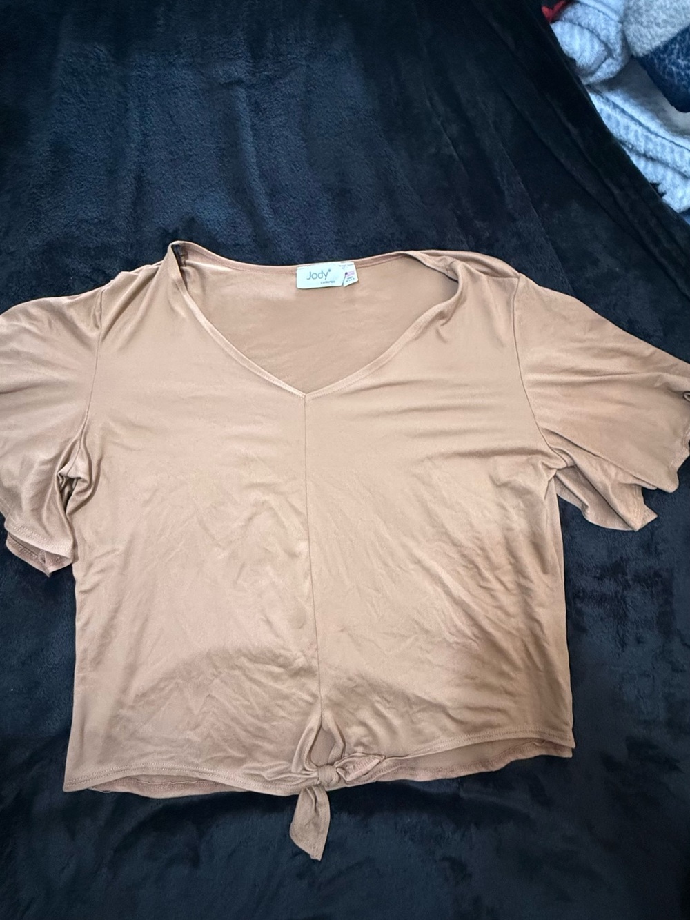 Joey Light Brown V-Neck Tie-Front Crop Top